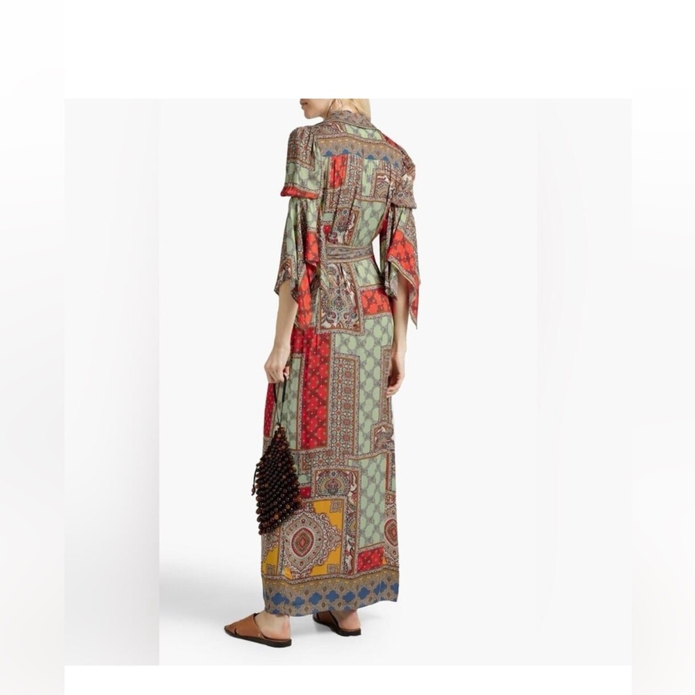 Alice + Olivia Jaylen Mix Scarf Print Handkerchief Sleeve Maxi Dress Size L - Picture 5 of 8